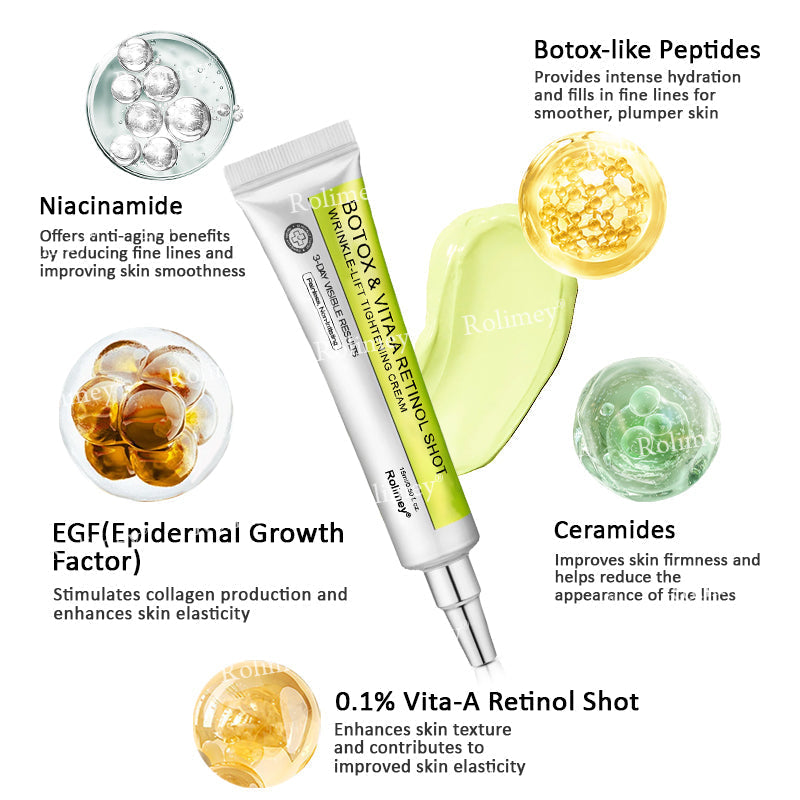 💛✅Произведено и изпратено от САЩ 💫Rolimey® Botox & Vita-A Retinol Shot крем за повдигане, стягане и изглаждане на бръчки – Последен ден на промоцията: 70% ОТСТЪПКА