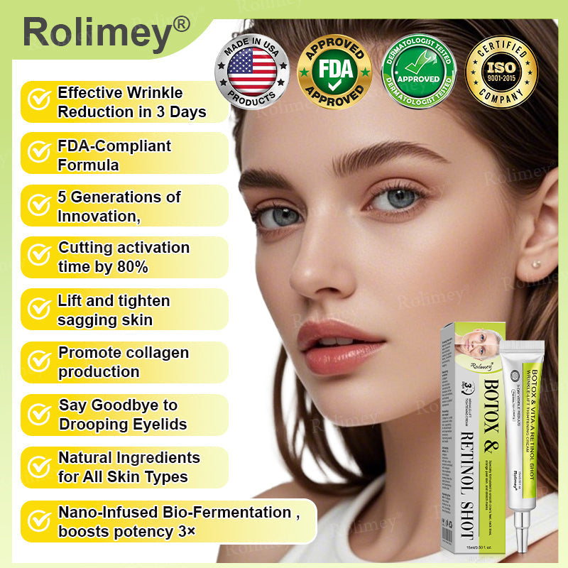💛✅Произведено и изпратено от САЩ 💫Rolimey® Botox & Vita-A Retinol Shot крем за повдигане, стягане и изглаждане на бръчки – Последен ден на промоцията: 70% ОТСТЪПКА