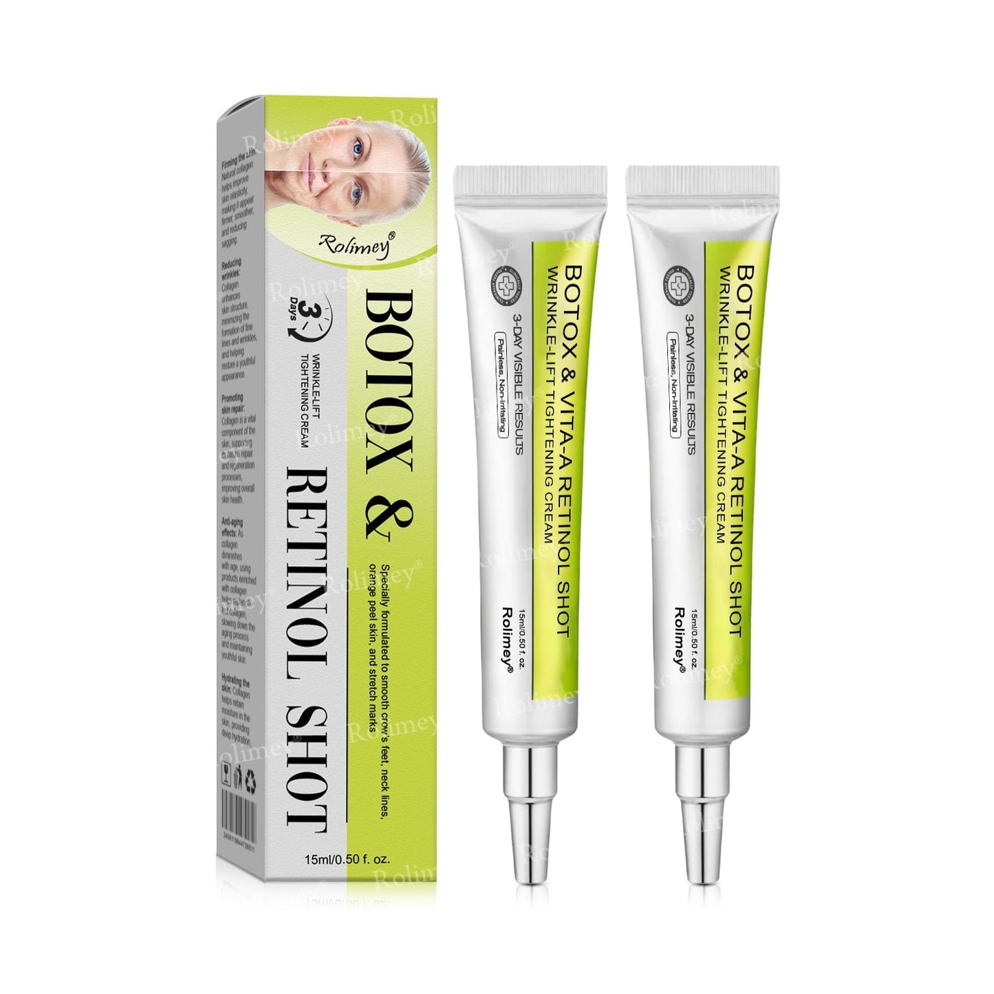 💛✅Произведено и изпратено от САЩ 💫Rolimey® Botox & Vita-A Retinol Shot крем за повдигане, стягане и изглаждане на бръчки – Последен ден на промоцията: 70% ОТСТЪПКА